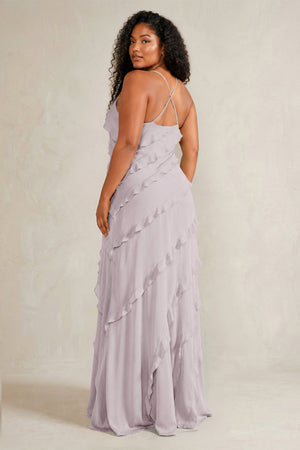 Dusk Spaghetti Straps Sheath Stain Ruffled Bridesmaid Dress (4) | KISSBRIDAL[sizeplus]