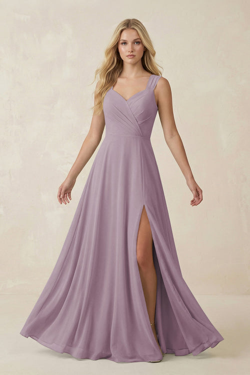 Dusk Sweetheart A-Line Chiffon Long Bridesmaid Dress | KISSBRIDAL
