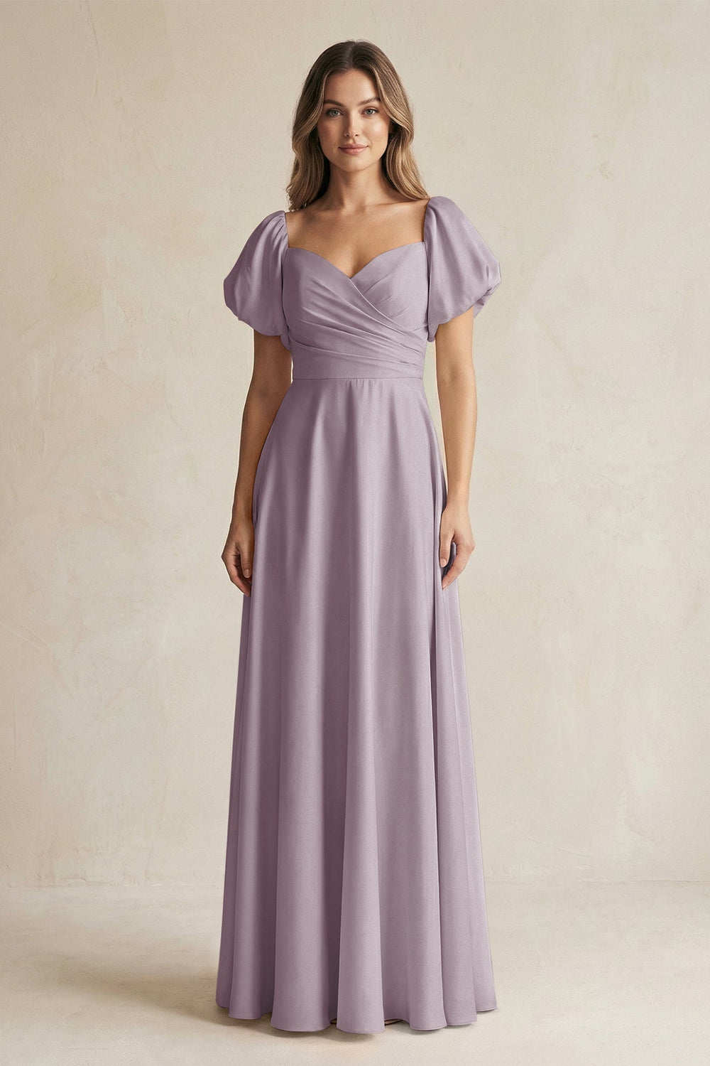 Sweetheart Puff Sleeve A-Line Chiffon Bridesmaid Dress in Dusk