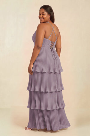 Dusk Tiered Pleated V-Neck A-Line Chiffon Bridesmaid Dress (2) [sizeplus] | KISSBRIDAL