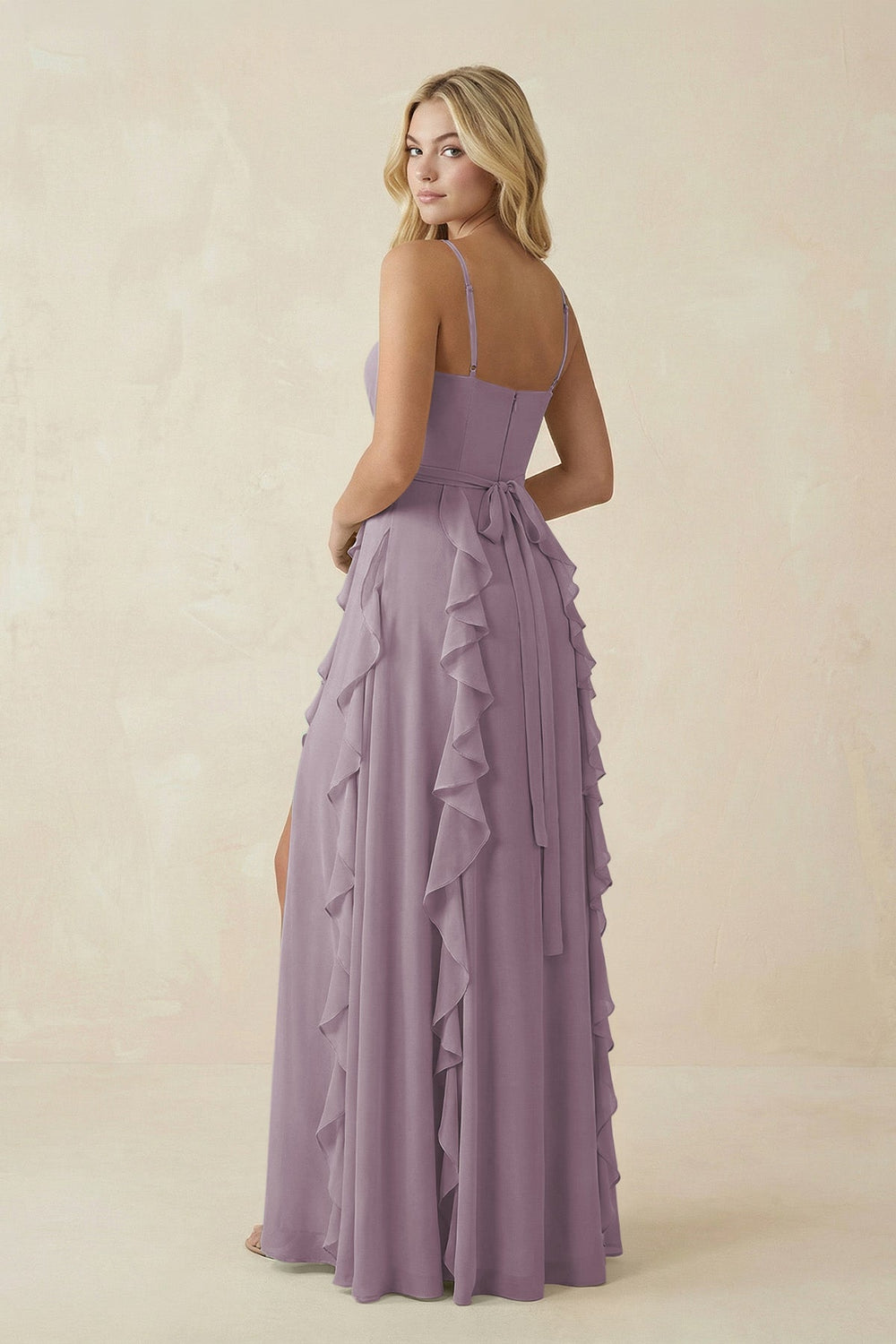 Tiered Ruffle A-Line Chiffon Bridesmaid Dress in Dusk