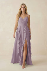 Dusk Tiered Ruffle A-Line Chiffon Bridesmaid Dress | KISSBRIDAL
