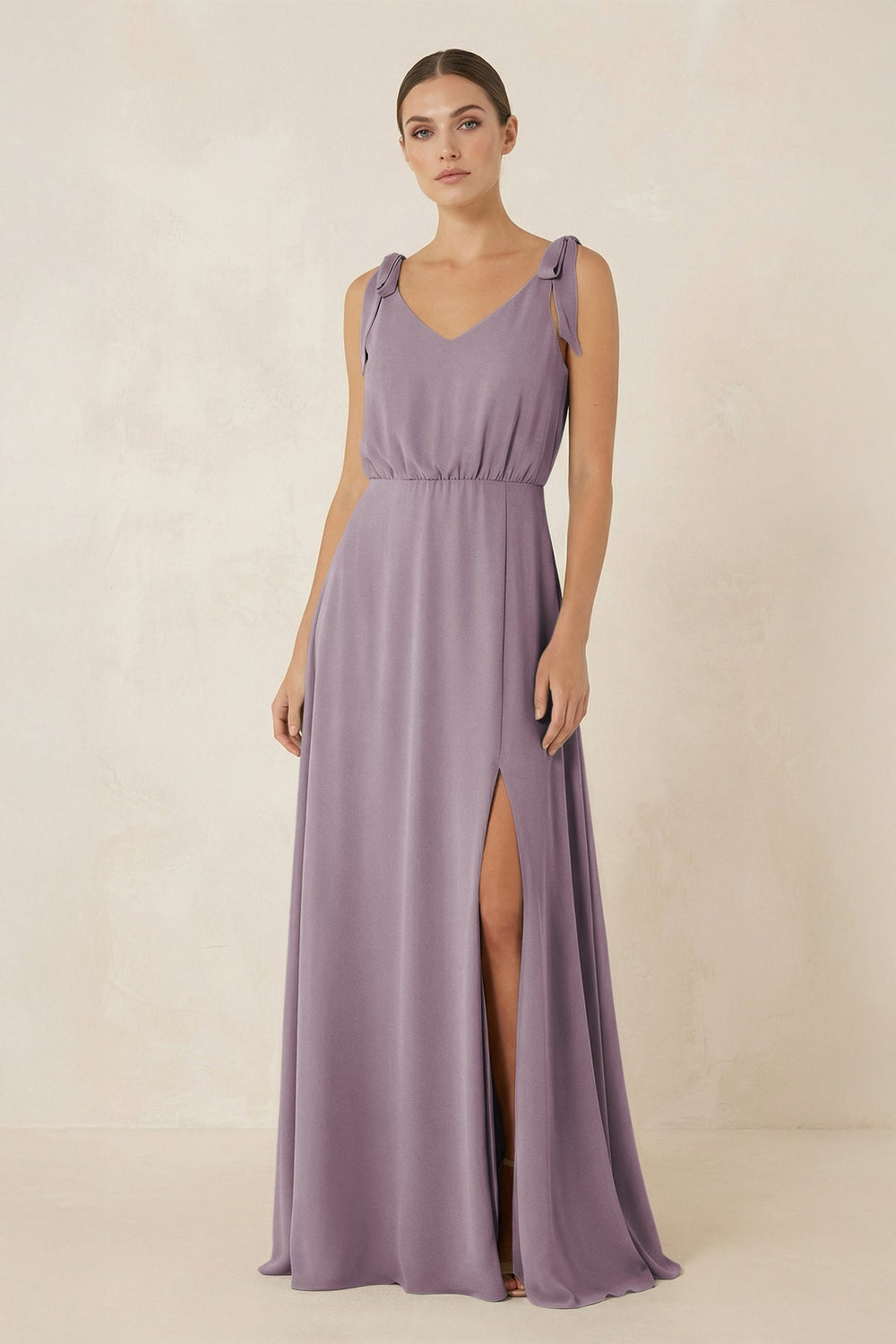 V-Neck A-Line Chiffon Bridesmaid Dress in Dusk