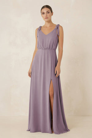 Dusk V-Neck A-Line Chiffon Bridesmaid Dress | KISSBRIDAL