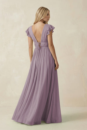 Dusk V-Neck A-Line Chiffon Cap Sleeves Bridesmaid Dress (2) | KISSBRIDAL