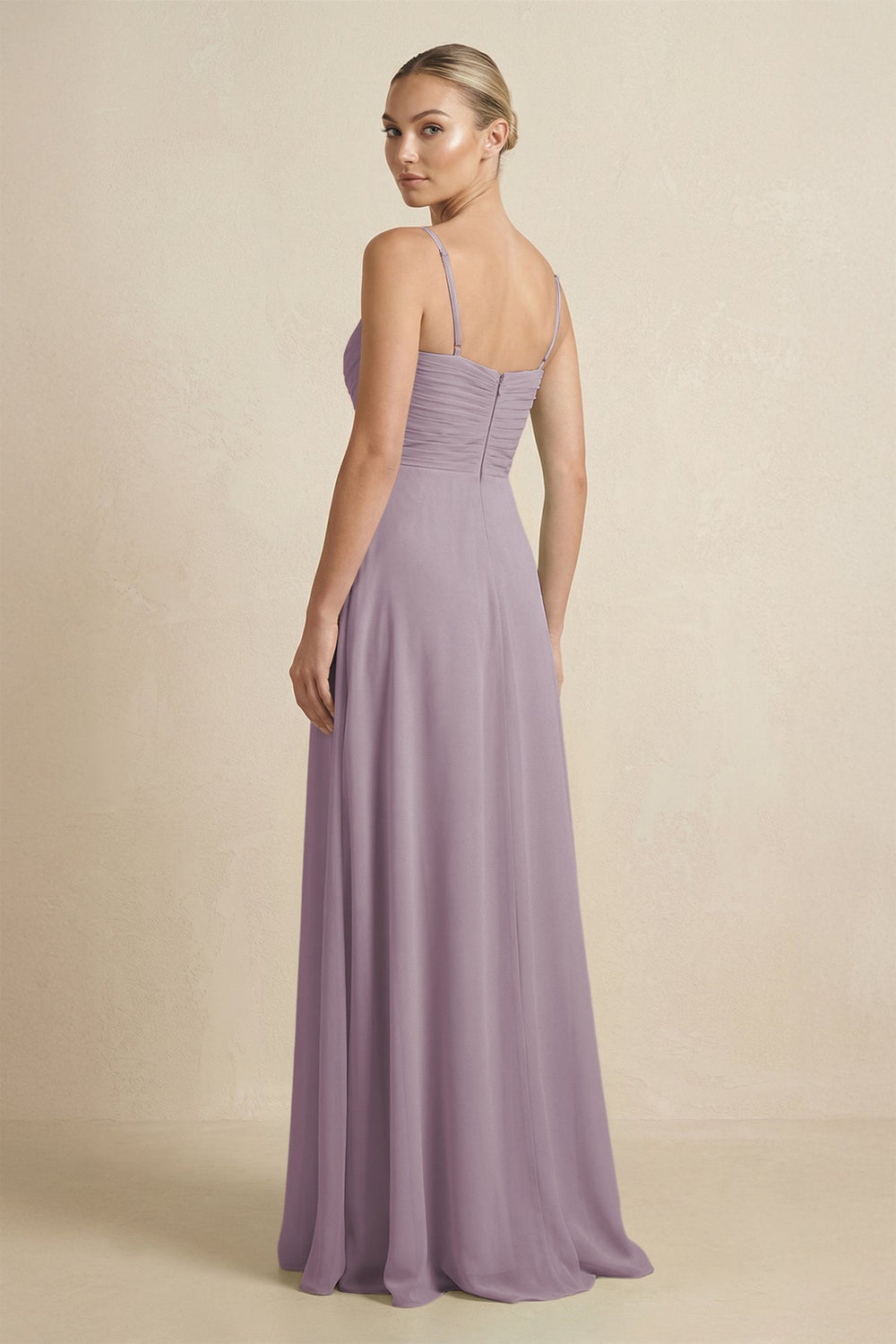 V-Neck A-Line Chiffon Pleated Bridesmaid Dress in Dusk