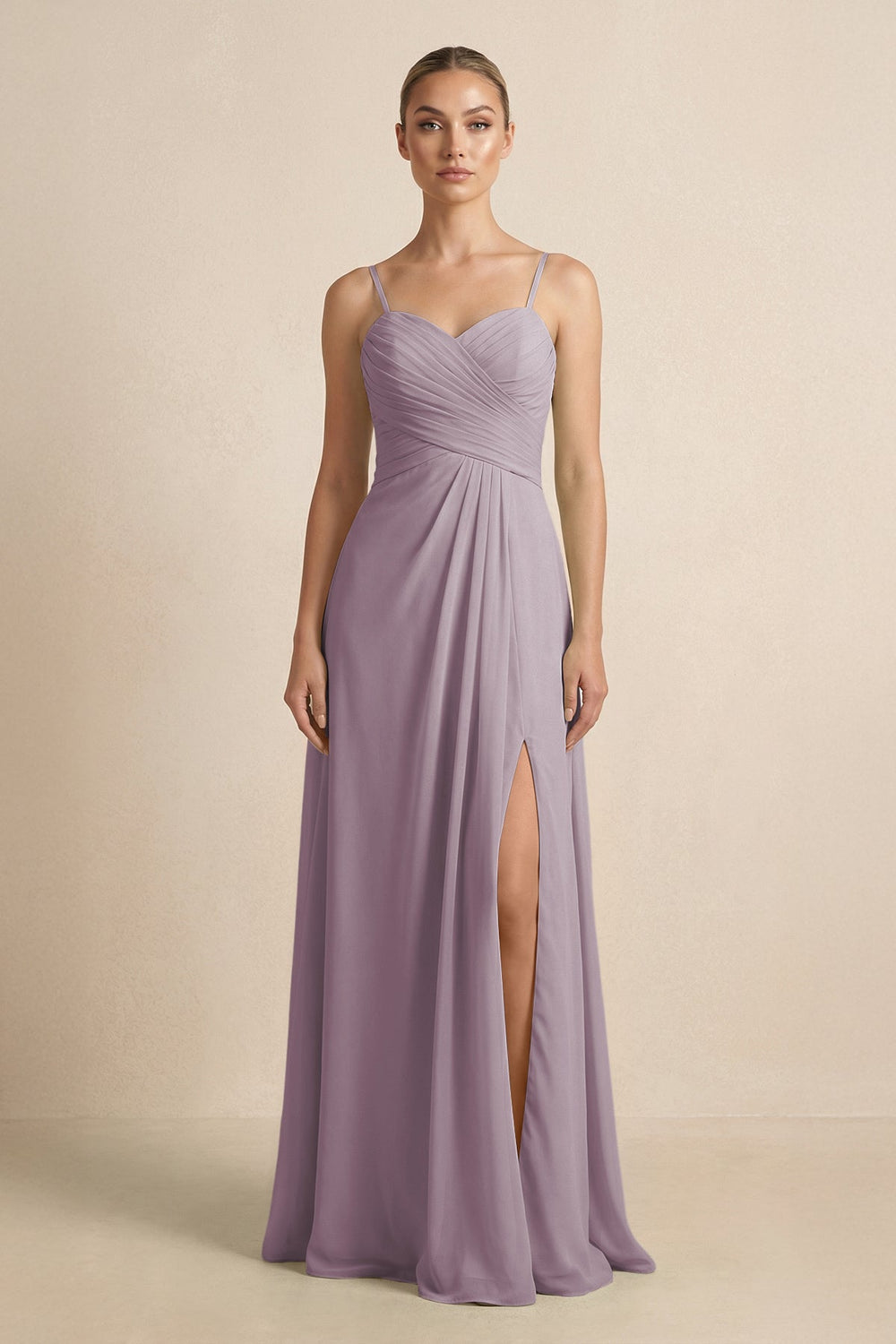 V-Neck A-Line Chiffon Pleated Bridesmaid Dress in Dusk