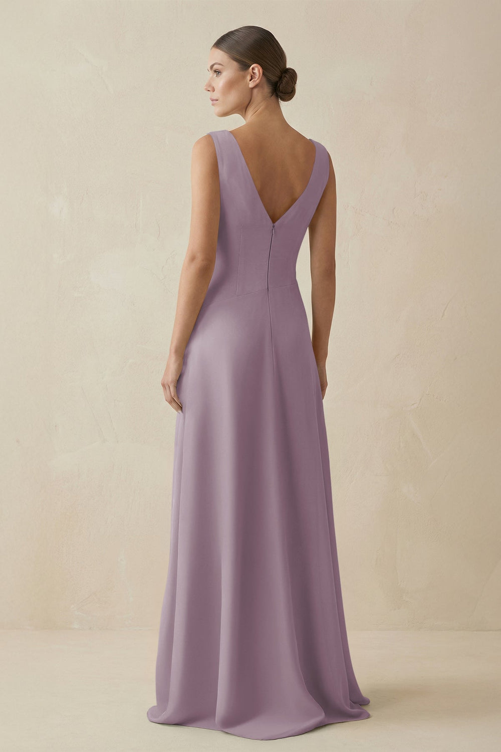 V-Neck A-Line Chiffon Ruffled Bridesmaid Dress in Dusk