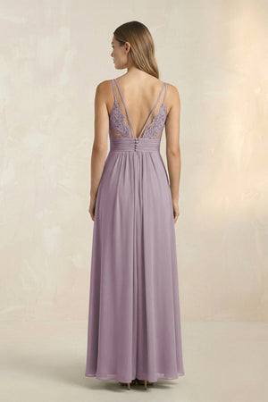 Dusk V-Neck A-Line Pleated Chiffon Bridesmaid Dress (2) | KISSBRIDAL