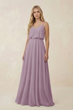 Dusk V-Neck Blouson A-Line Chiffon Bridesmaid Dress | KISSBRIDAL