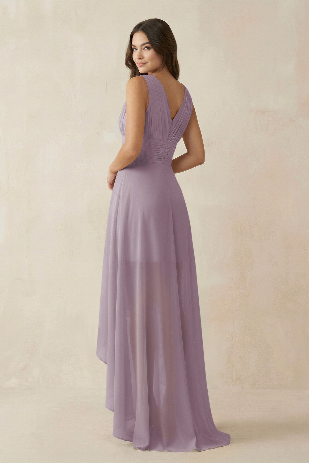 V-Neck High-Low Chiffon Bridesmaid Dress in Dusk