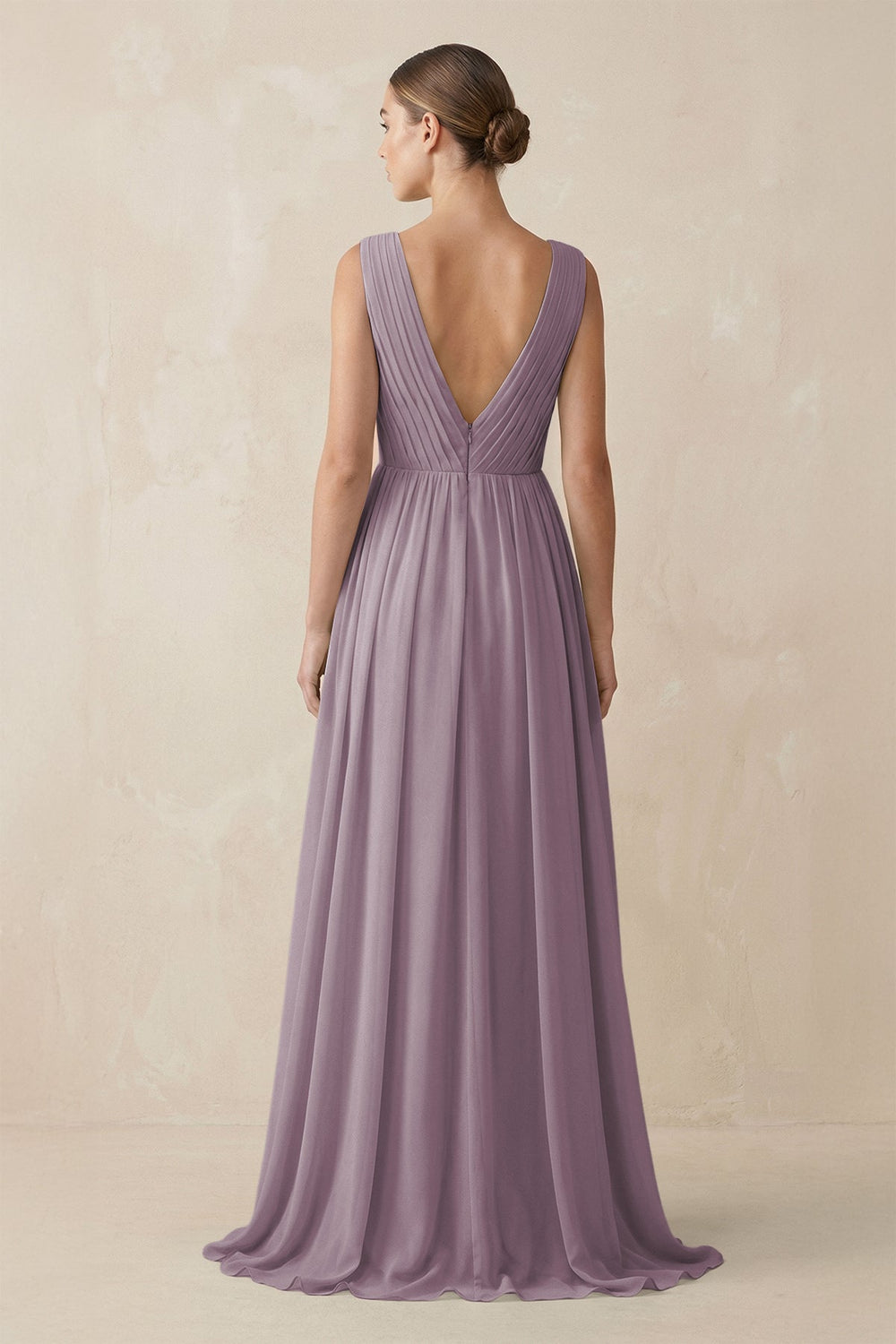 V-Neck Pleated A-Line Chiffon Bridesmaid Dress in Dusk