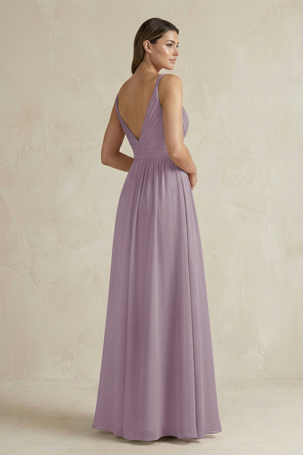 V-Neck Pleated A-Line Chiffon Bridesmaid Dress in Dusk