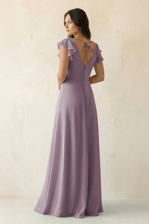 Dusk V-Neck Ruffled A-Line Chiffon Bridesmaid Dress (2) | KISSBRIDAL