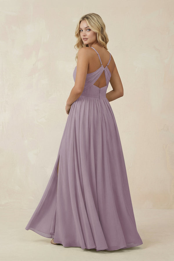 Dusk V-Neck Spaghetti Strap A-Line Chiffon Bridesmaid Dress (2) | KISSBRIDAL