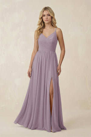 Dusk V-Neck Spaghetti Strap A-Line Chiffon Bridesmaid Dress | KISSBRIDAL