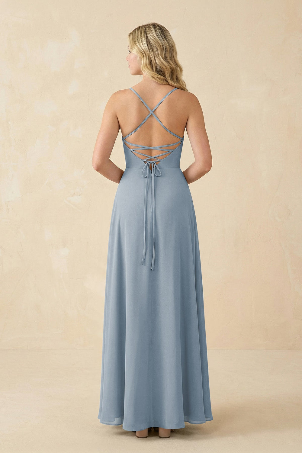 A-Line Chiffon Spaghetti Strap Bridesmaid Dress in Dusty Blue