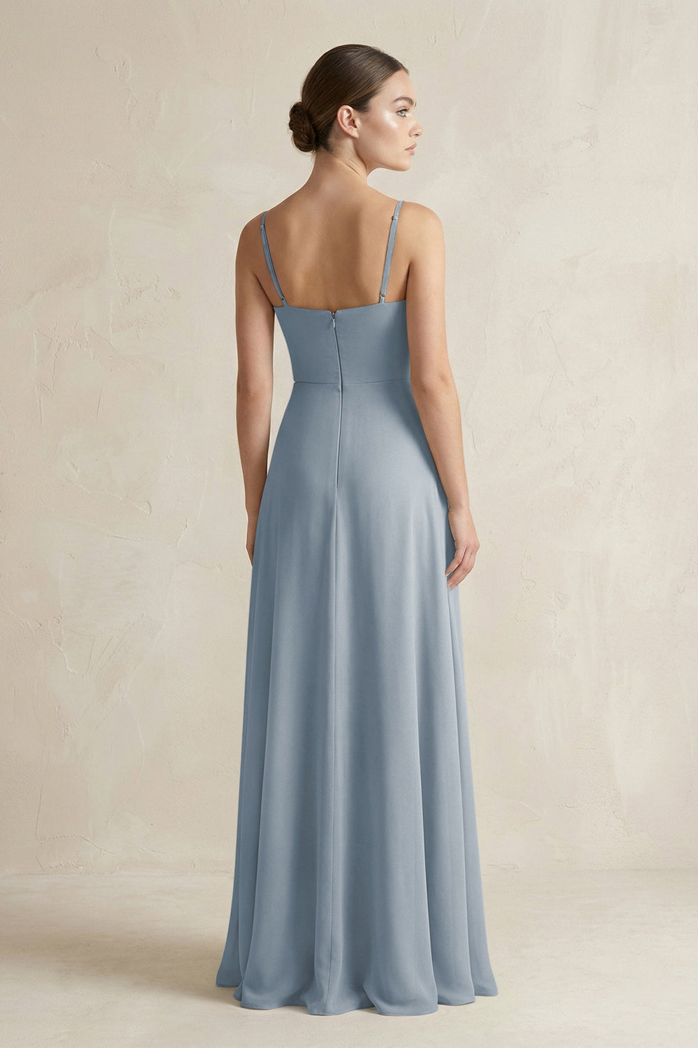 A-Line Chiffon Spaghetti Strap Bridesmaid Dress in Dusty Blue