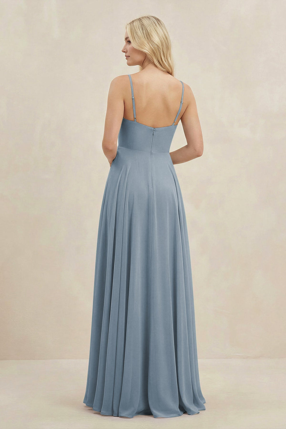 A-Line Spaghetti Strap Chiffon Bridesmaid Dress in Dusty Blue