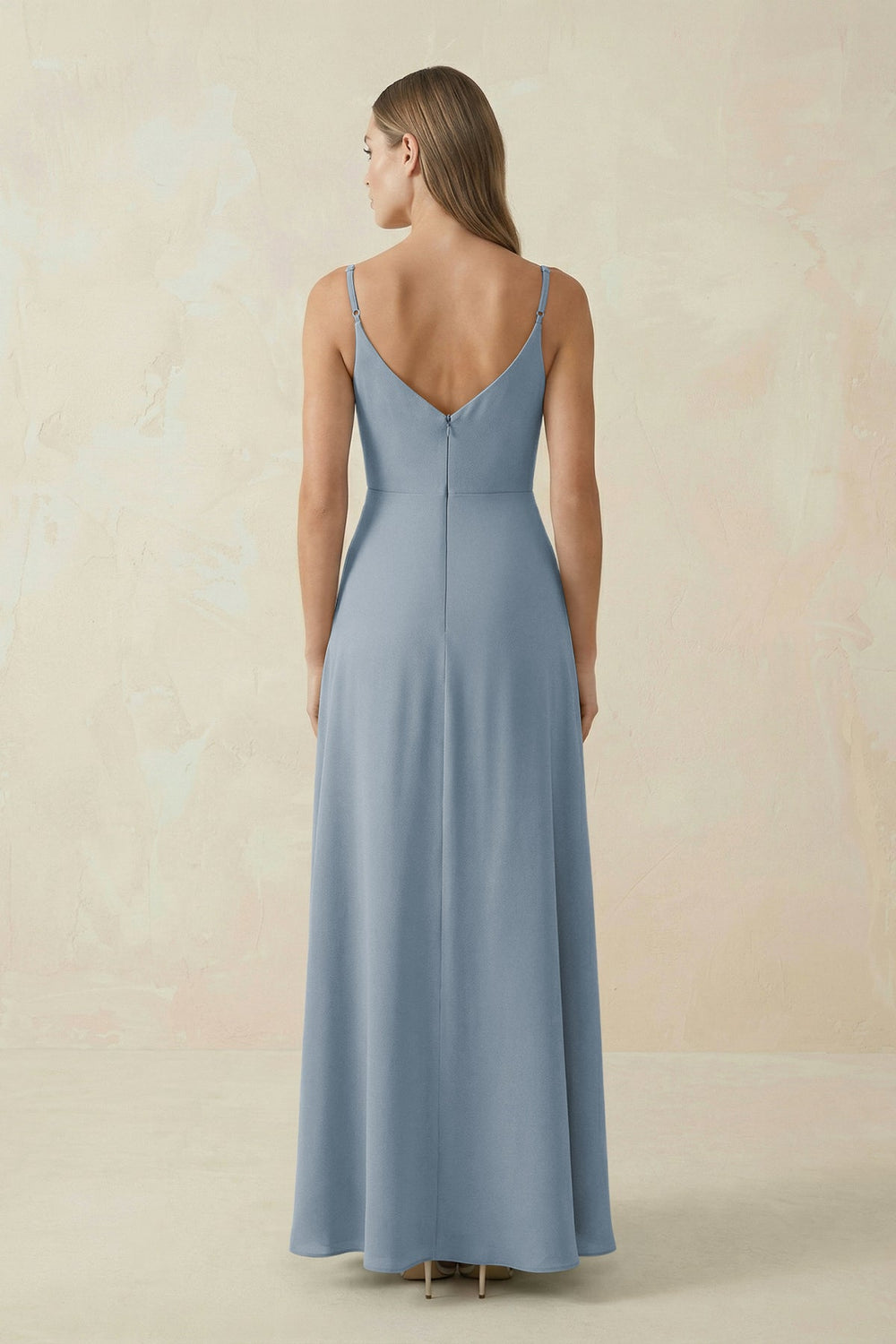 Cami Strap A-Line Chiffon Bridesmaid Dress in Dusty Blue