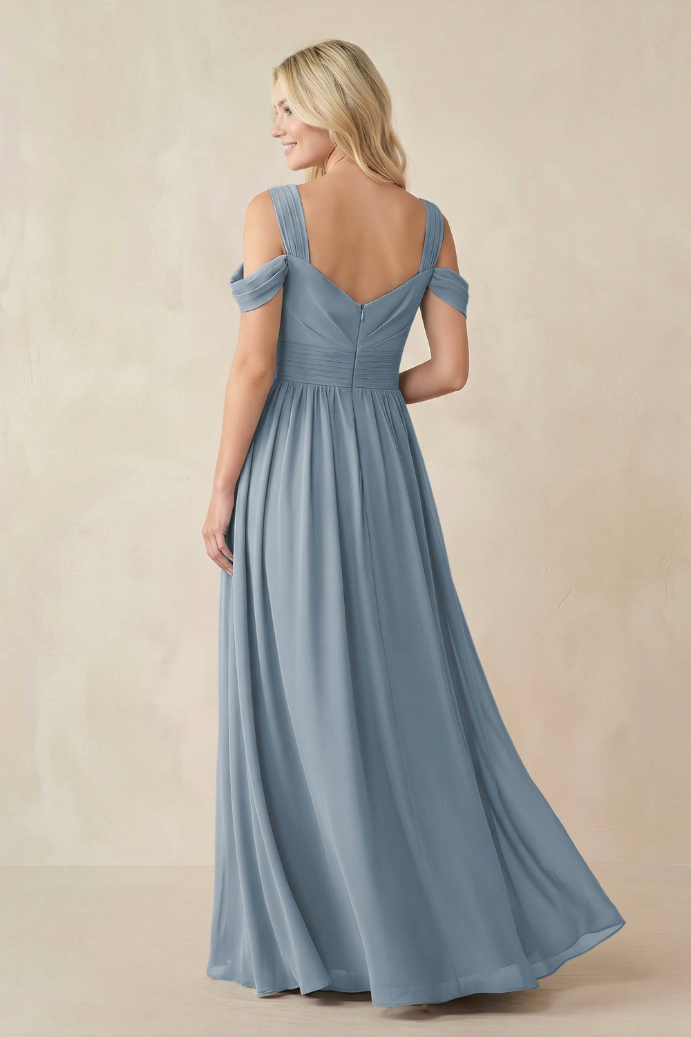 Chiffon A-Line Bridesmaid Dress with Slit in Dusty Blue