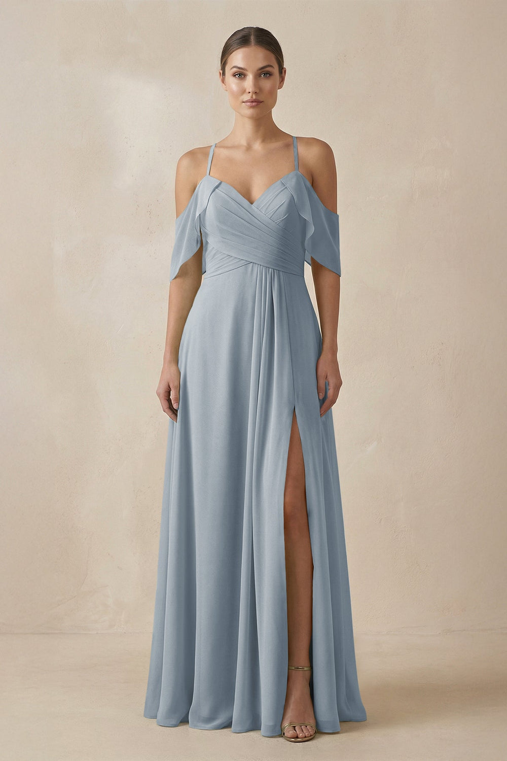 Chiffon A-Line Long Bridesmaid Dress in Dusty Blue