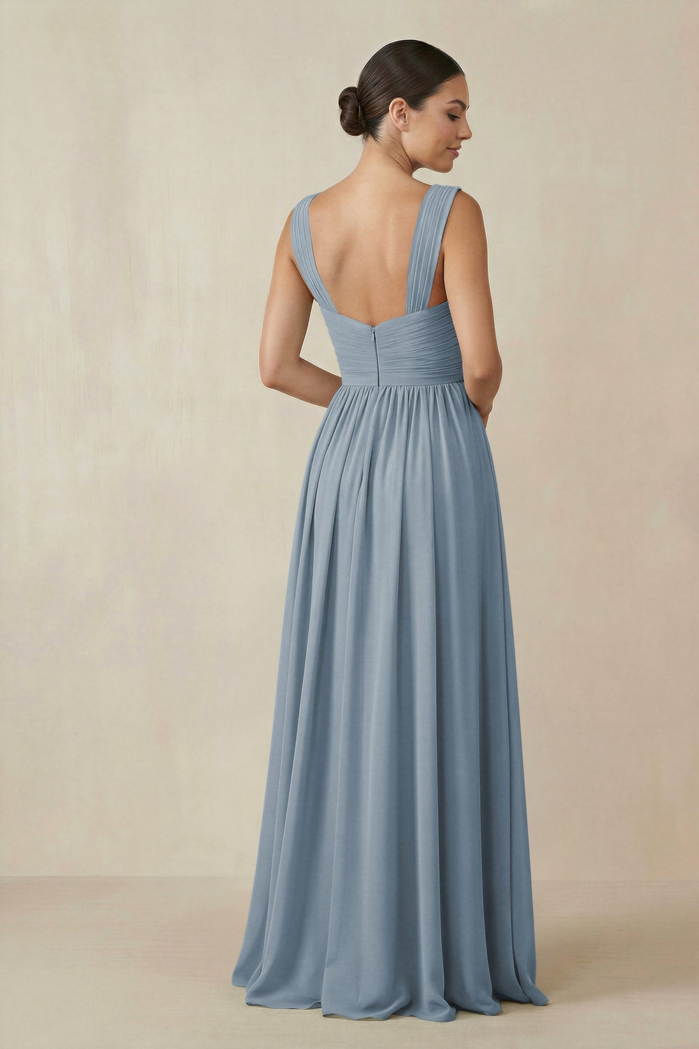 Chiffon A-Line Pleated Bridesmaid Dress in Dusty Blue