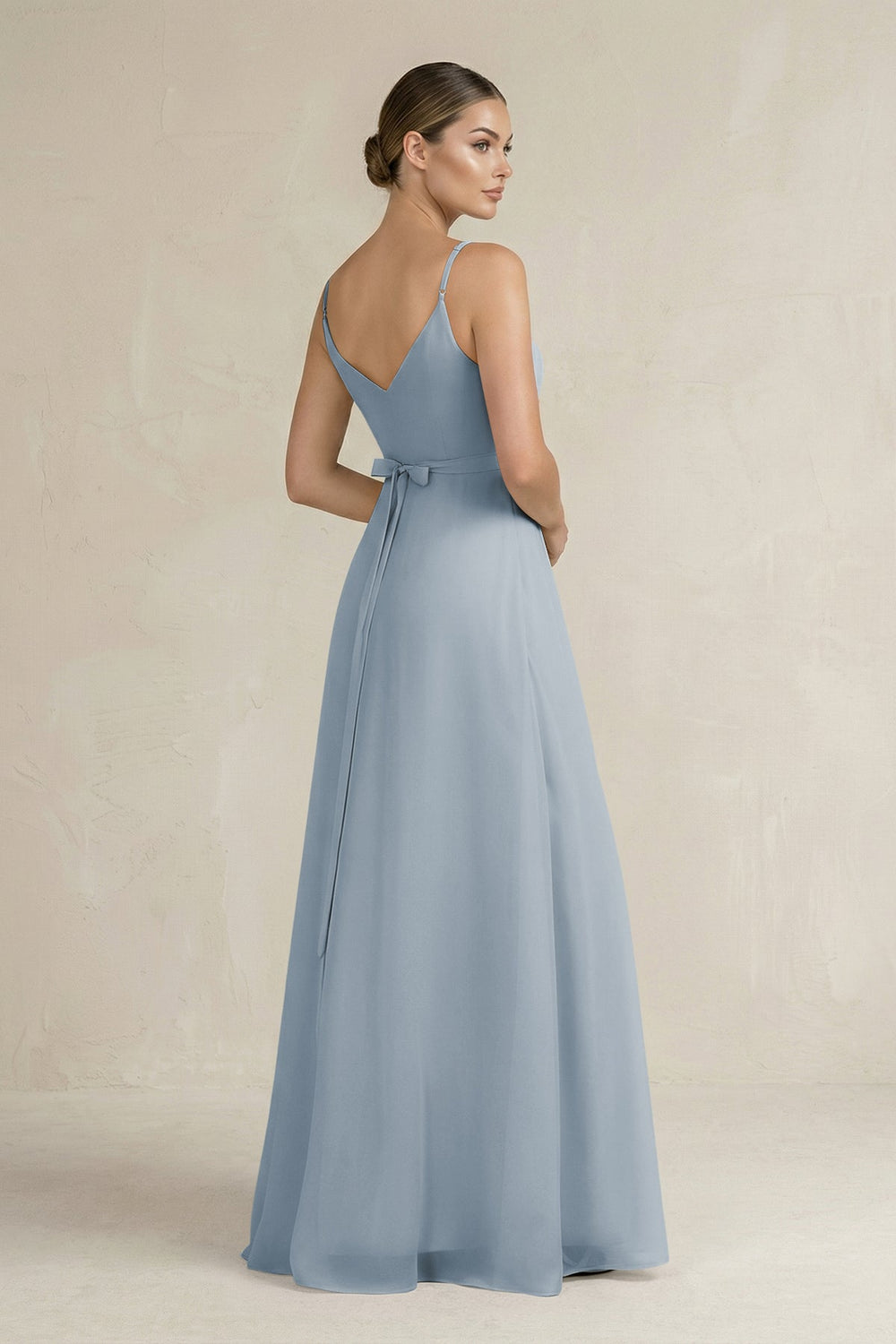 Ruched A-Line Chiffon Bridesmaid Dress with Slit in Dusty Blue