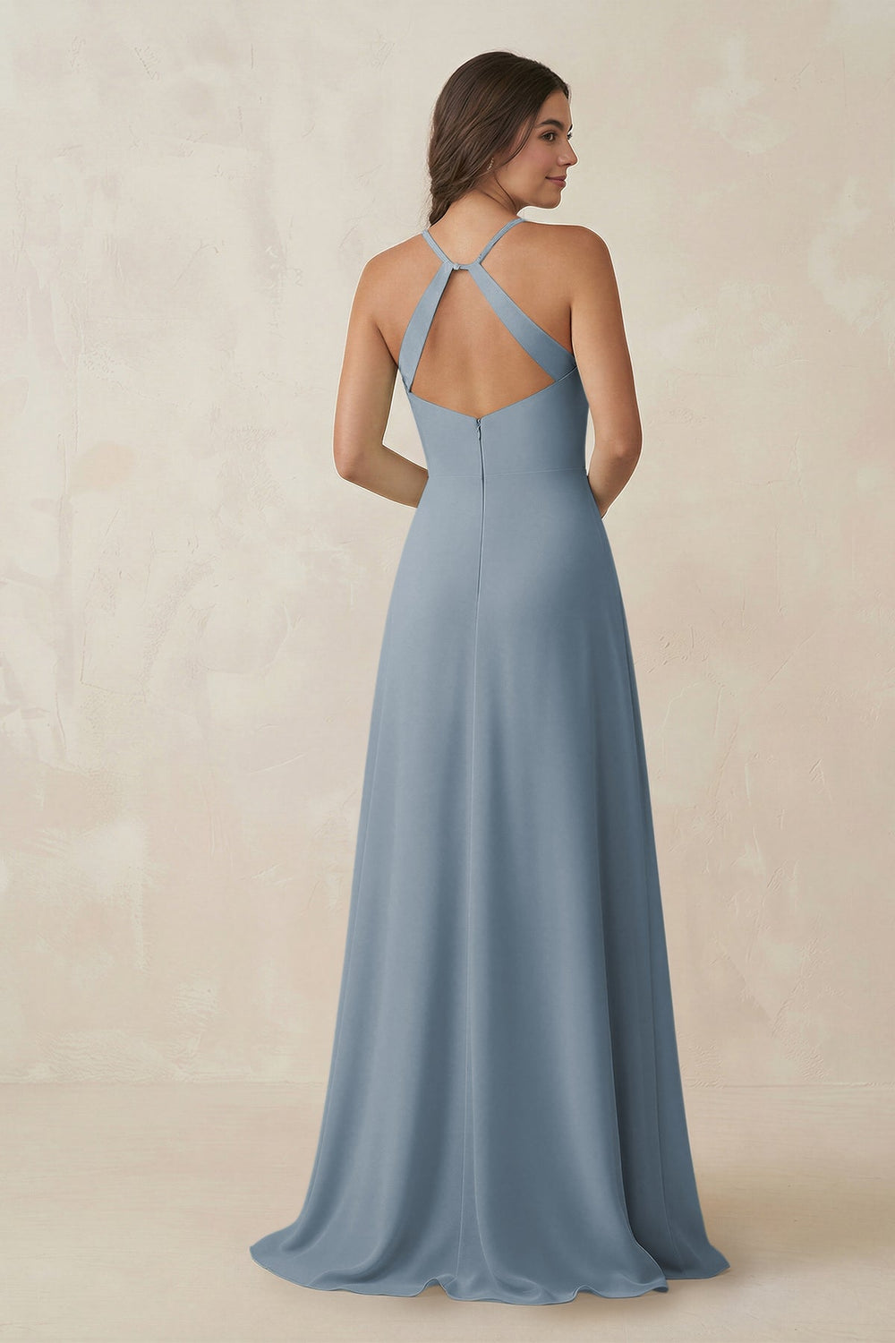 Ruched Sheath Chiffon Bridesmaid Dress in Dusty Blue