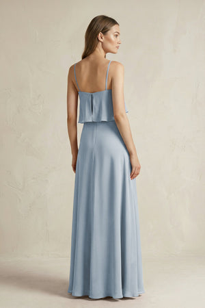 Dusty Blue Ruffled Spaghetti Strap A-Line Chiffon Bridesmaid Dress in Dusty Blue (2) | KISSBRIDAL