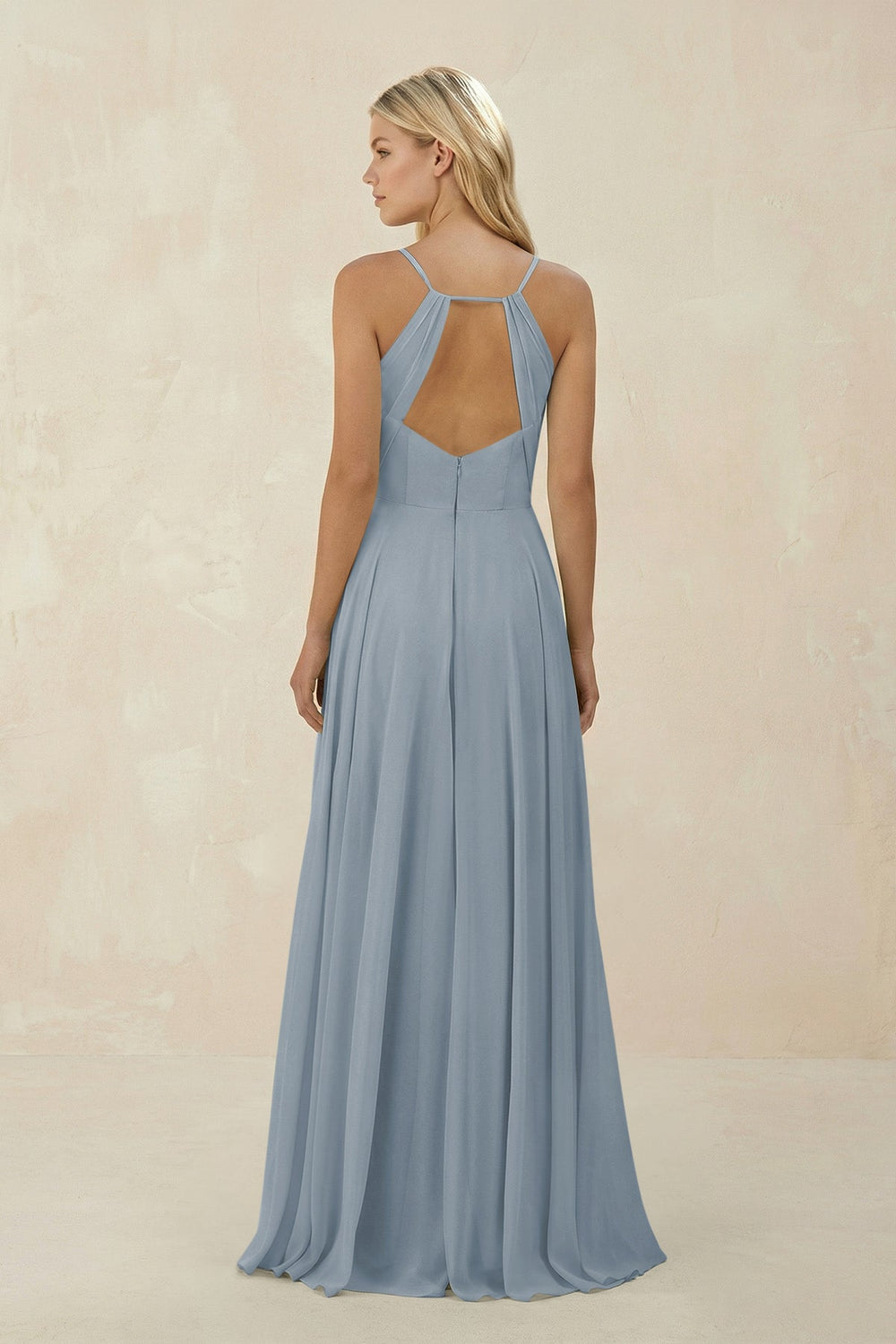 Spaghetti Strap A-Line Chiffon Bridesmaid Dress in Dusty Blue