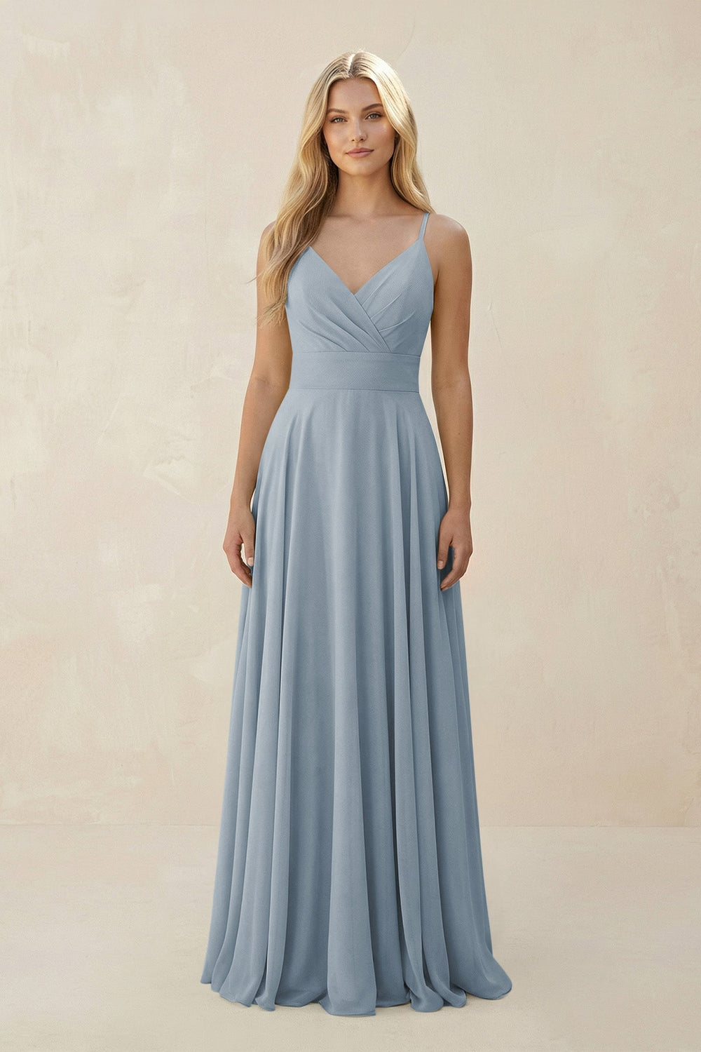 Spaghetti Strap A-Line Chiffon Bridesmaid Dress in Dusty Blue