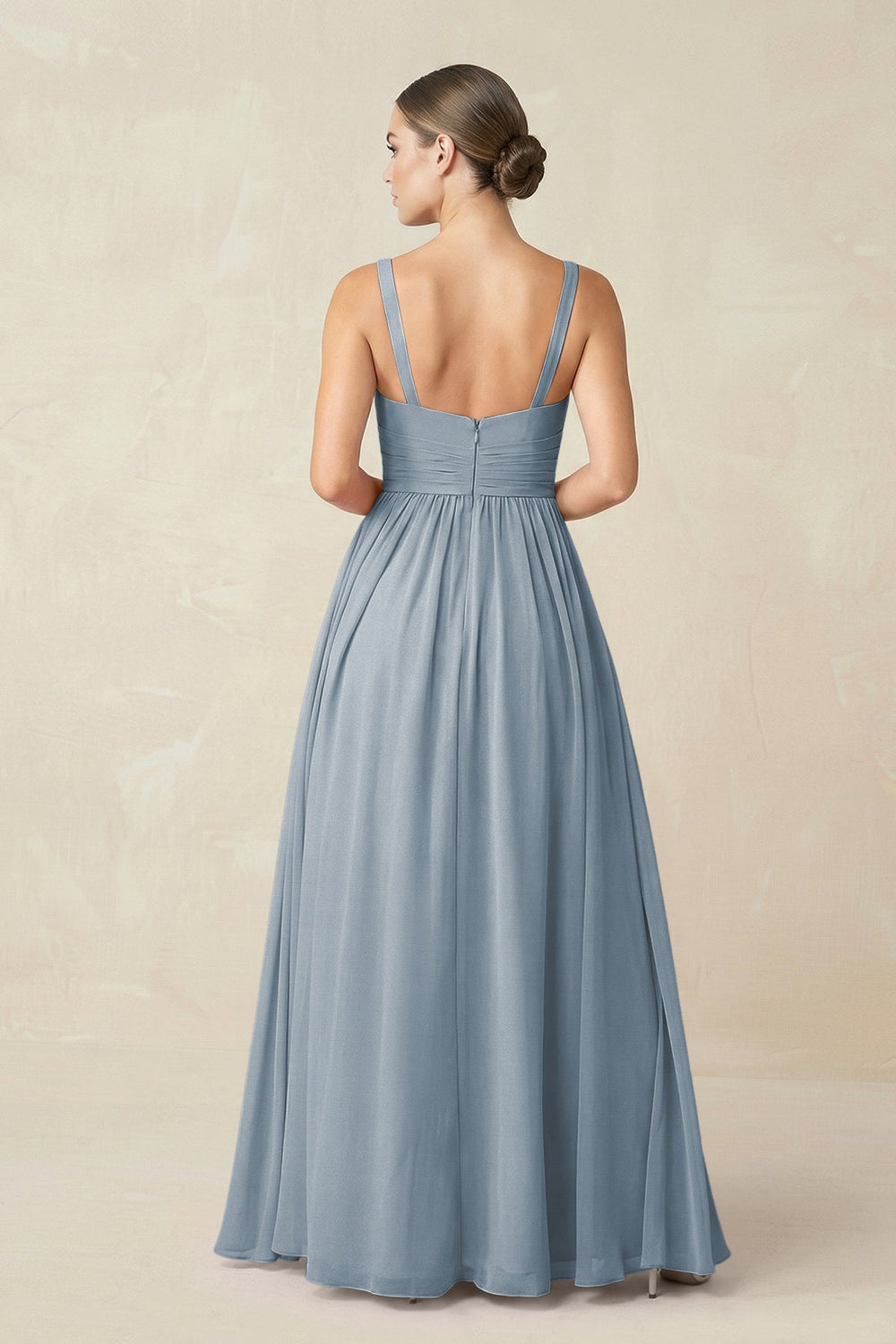 Sweetheart A-Line Chiffon Bridesmaid Dress with Slit in Dusty Blue
