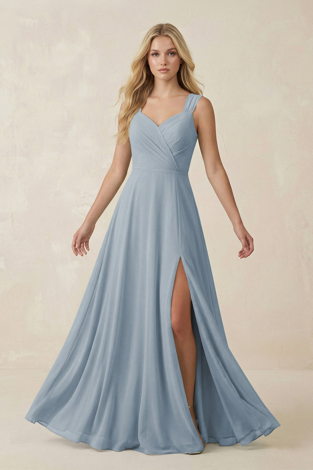Sweetheart A-Line Chiffon Long Bridesmaid Dress in Dusty Blue