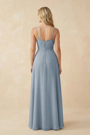 Dusty Blue Sweetheart A-Line Pleated Chiffon Bridesmaid Dress (2) | KISSBRIDAL