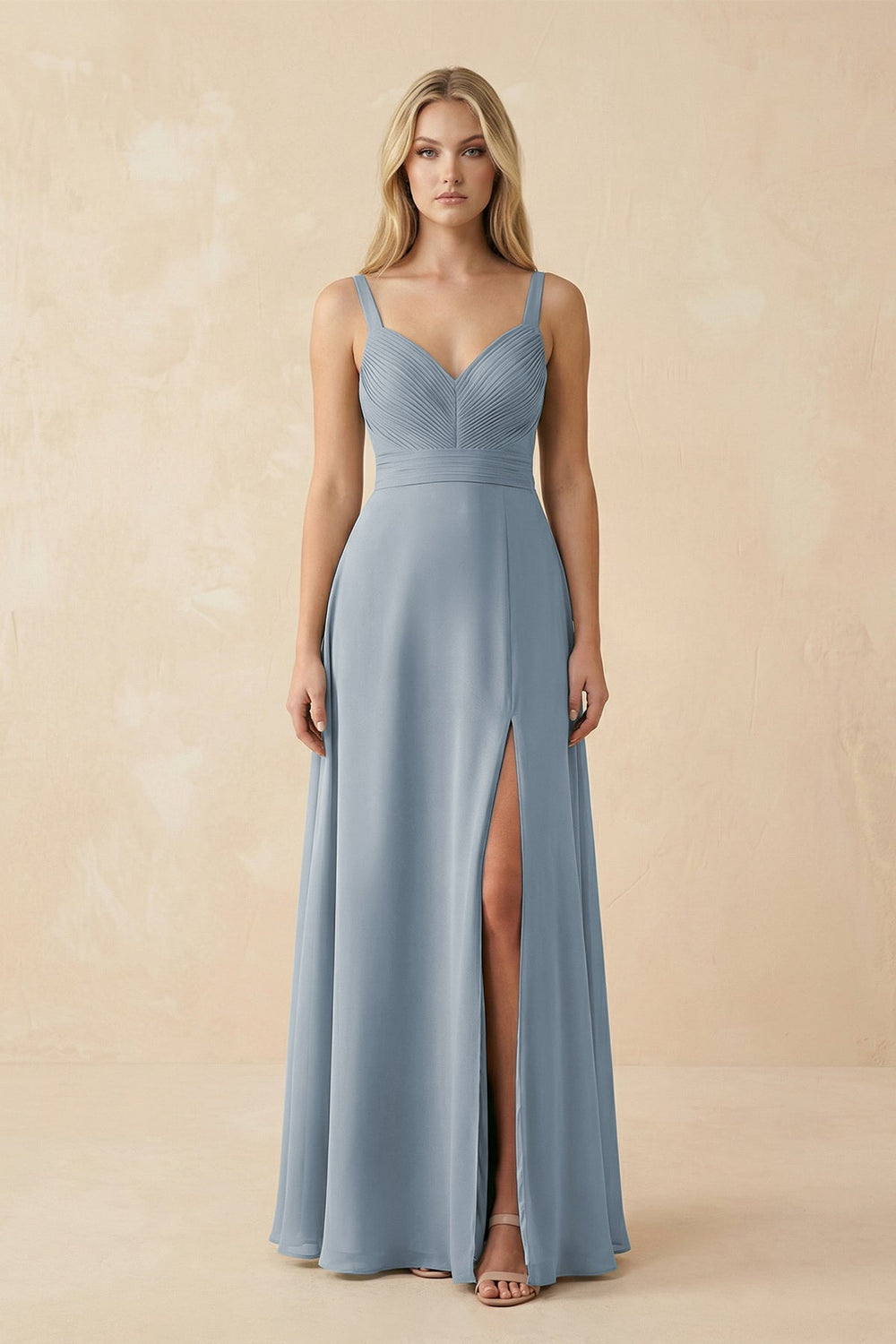 Sweetheart A-Line Pleated Chiffon Bridesmaid Dress in Dusty Blue