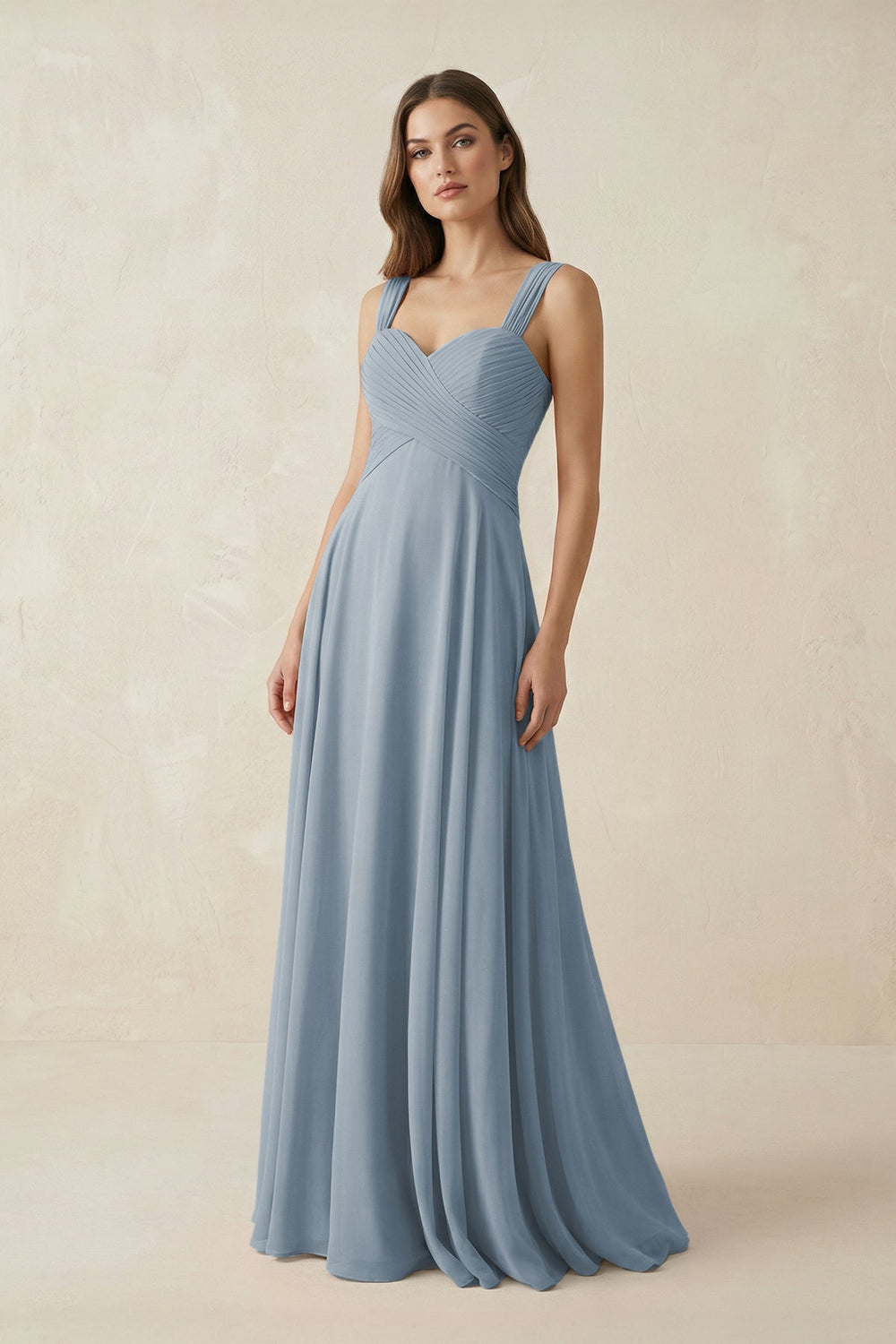 Sweetheart Pleated A-Line Chiffon Bridesmaid Dress in Dusty Blue