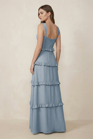 Dusty Blue Sweetheart Tiered A-Line Chiffon Bridesmaid Dress (2) | KISSBRIDAL