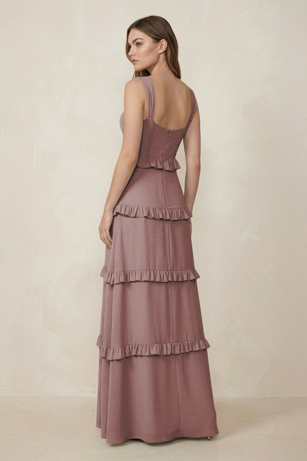 Dusty Rose Sweetheart Tiered A-Line Chiffon Bridesmaid Dress (2) | KISSBRIDAL