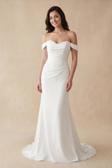 Off The Shoulder Satin Mermaid Wedding Dress - KISS BRIDAL Wedding Dresses
