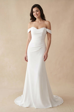 Off The Shoulder Satin Mermaid Wedding Dress - KISS BRIDAL Wedding Dresses