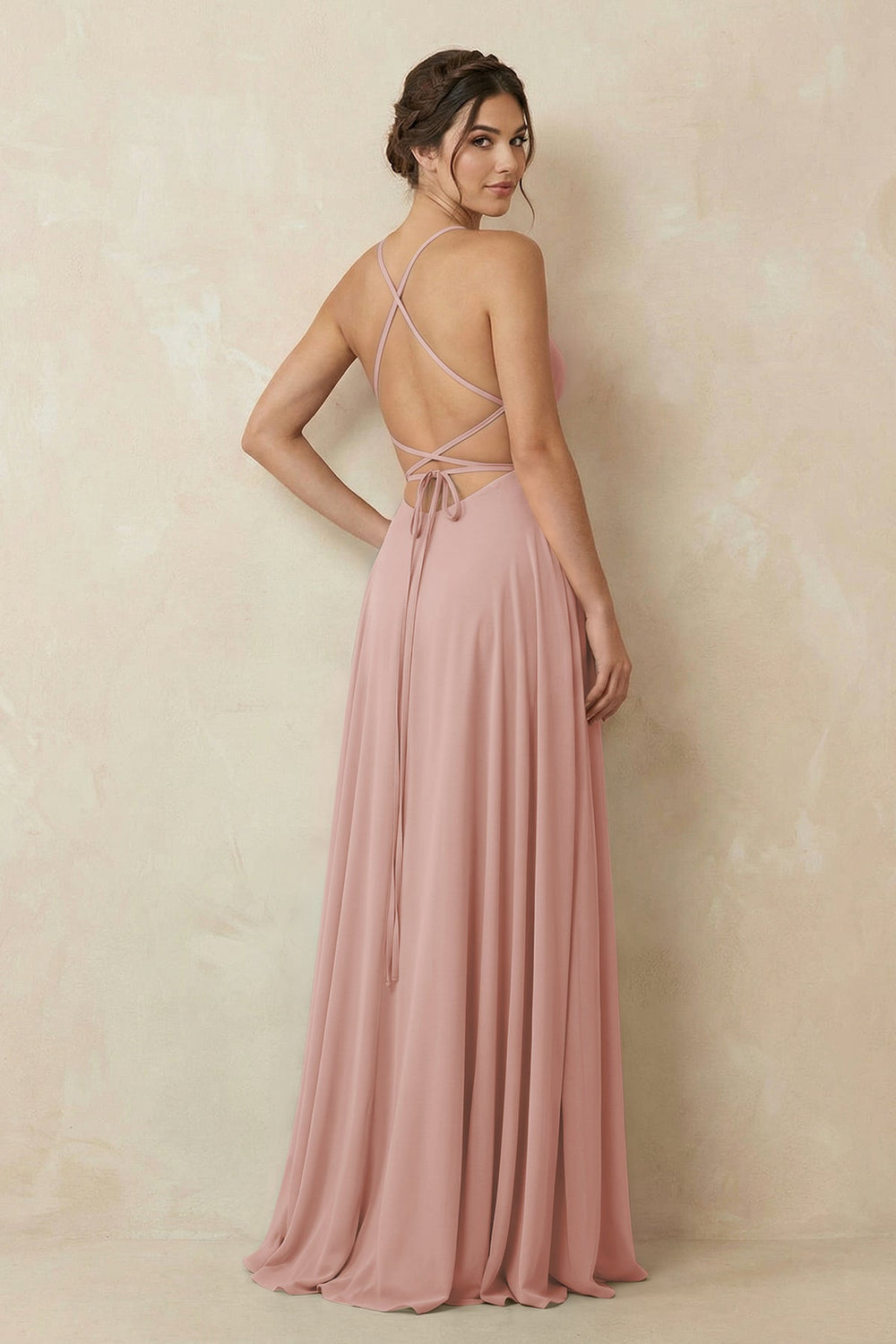 A-Line Chiffon Bridesmaid Dress With Slit in English Rose