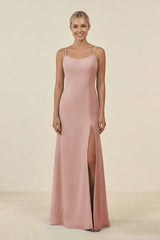 English Rose Cami Strap Chiffon Sheath Bridesmaid Gown | KISSBRIDAL