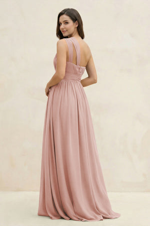 English Rose One-Shoulder Pleated A-Line Chiffon Bridesmaid Dress (2) | KISSBRIDAL