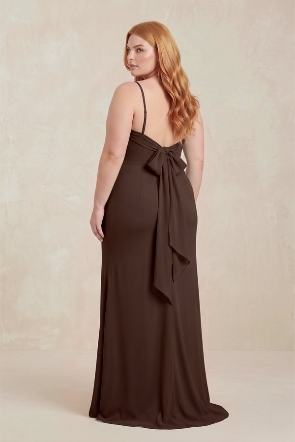 Espresso Cowl Neck Sheath Chiffon Bridesmaid Dress with Corset (2) [sizeplus] | KISSBRIDAL