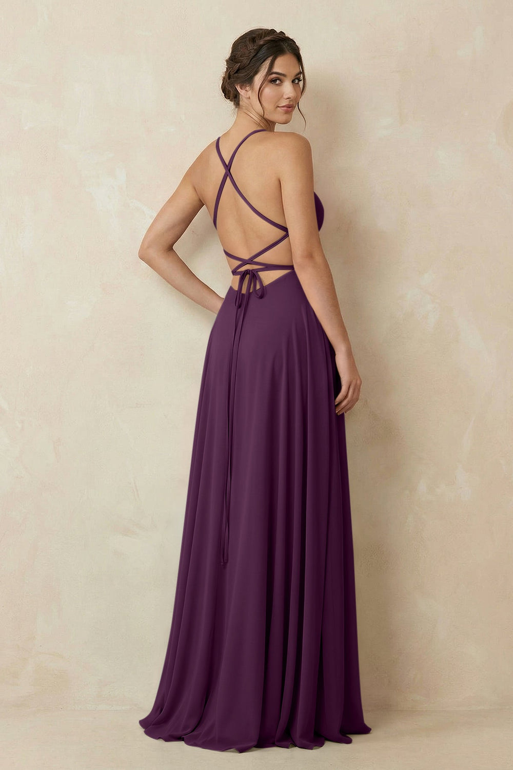 A-Line Chiffon Bridesmaid Dress With Slit in Fig