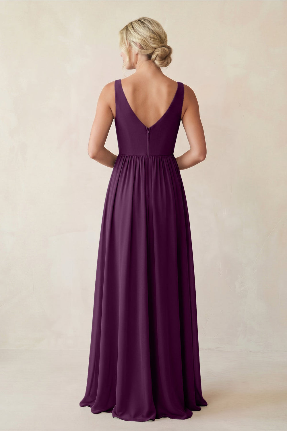 A-Line V-Neck Pleated Chiffon Bridesmaid Dress in Fig