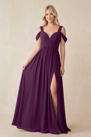Fig Chiffon A-Line Bridesmaid Dress with Slit | KISSBRIDAL
