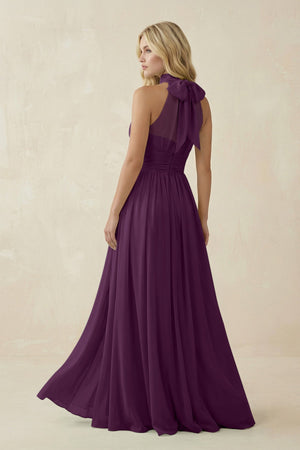 Fig Illusion Halter A-Line Chiffon Bridesmaid Gown (2) | KISSBRIDAL