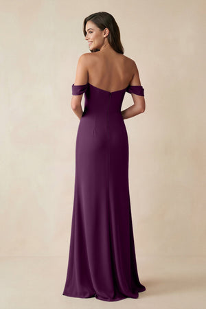 Fig Off-the-Shoulder Sheath Bridesmaid Dress with Slit (2) | KISSBRIDAL